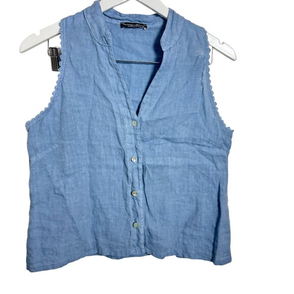 Francesca Bettini Italy 100% Linen Blue Sleeveless Button Front Blouse sz Medium - Picture 1 of 6